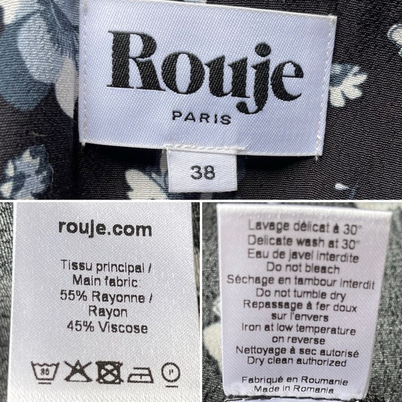 Rouje Paris Jose Floral Blouse Tops Navy Blue White Size 38 US 6 - Picture 4 of 7